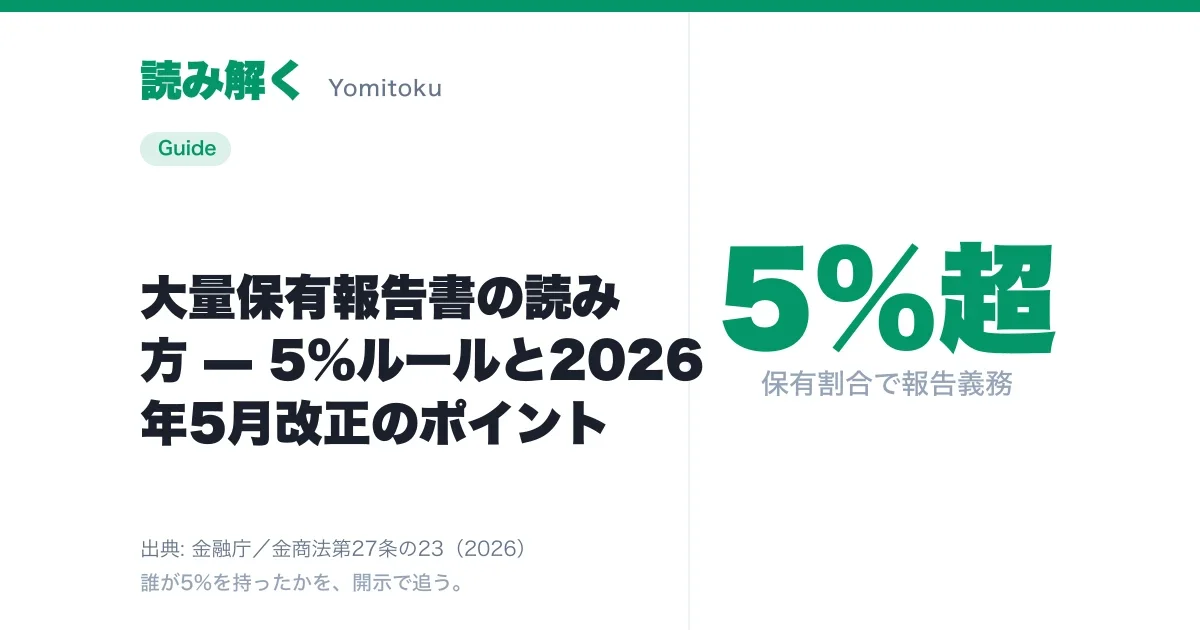 How to Read Japan's Large-Shareholding Reports: The 5% Rule and the May 2026 Reform